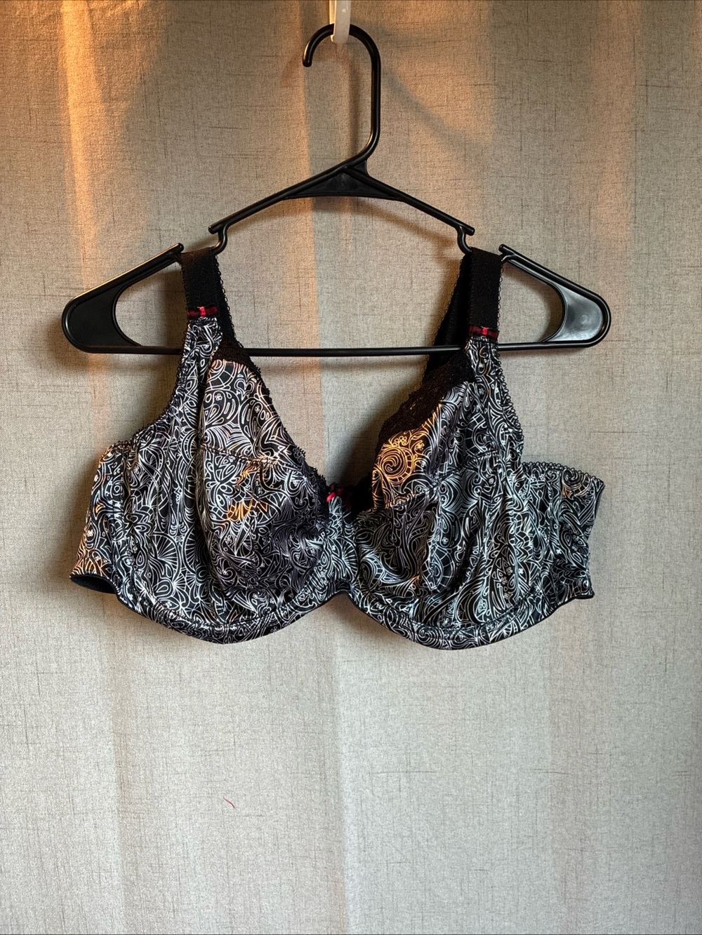 Elomi Bra 40G Black White Swirl Henna Lace Trim Red Bow Underwire Unlined Full C